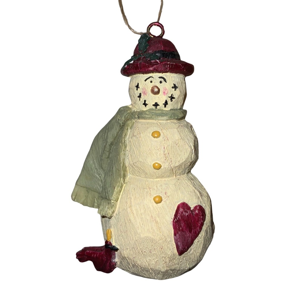2002 Dayspring Snowman Christmas Ornament Heart Cardinal Red Hat 3" Vintage
